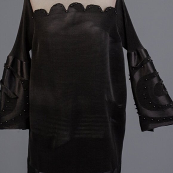 N by Nancy mod avant garde unique puff sleeve scallop neck blouse black M - Picture 16 of 16